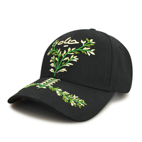 Gorra de Béisbol Bordada con Ramas de Olivo y la Frase 'Hayat Life' en Árabe, Negra, de Algodón, Ajustable, Unisex, Estilo Dad Hat