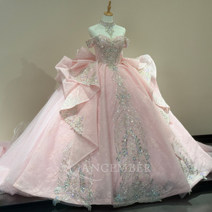 Robe de bal longue rose romantique XS285, style Empire, ornée de perles et de cristaux, imprimée, pour Quinceañera, idéale pour les jeunes filles de 16 ans - Product Image 2