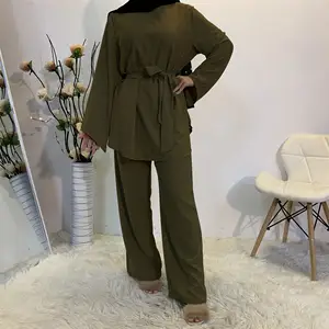 Eid-vestido Abaya musulmán para mujer, ropa islámica, conjunto de dos piezas, Tops y pantalones largos, caftán femenino