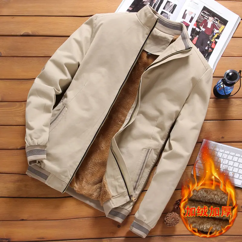 2022 Men's Autumn Winter Warm Fleece Jackets Solid Color Men's Plus Size Business Clothing D0565-1