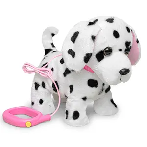 Hot Selling Remote Control Leash Electronic Pets Interactive Toys Pink Spotted Dog Walking Toy Stuffed Plush Animal Toy