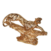 Statue de léopard grande taille en résine argentée et dorée noire, style européen et américain, décoration de maison et d'hôtel, artisanat en résine