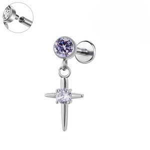 Pendientes de titanio G23 con circonita rosa brillante y colgante de cruz, <span class=keywords><strong>piercing</strong></span> para nariz y <span class=keywords><strong>labio</strong></span>, regalo de boda para mujer - Product Image 4