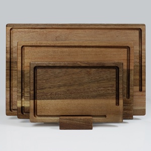 Ensemble de planches à découper en bois d'acacia avec support, certifié FSC, non toxique, réversible, plateau à charcuterie avec rainures pour les jus - Product Image 4