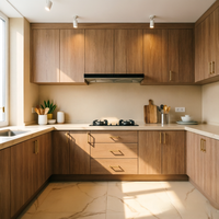 Lemari Dapur Modern BALOM dengan Desain Pintu Panel Datar Motif Kayu untuk Apartemen Hunian, Unit Penyimpanan Modular