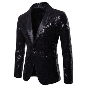 Chaqueta de <span class=keywords><strong>Hombre</strong></span> Estilo Europeo Americano, Chaqueta <span class=keywords><strong>Cruzada</strong></span> de un Solo Pecho Estilo Coreano para Presentador de Club Nocturno, <span class=keywords><strong>Traje</strong></span> con Lentejuelas Doradas - Product Image 5
