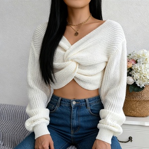 เสื้อสเวตเตอร์ถักแขนยาวผูกปมสำหรับผู้หญิงแฟชั่น - Product Image 4