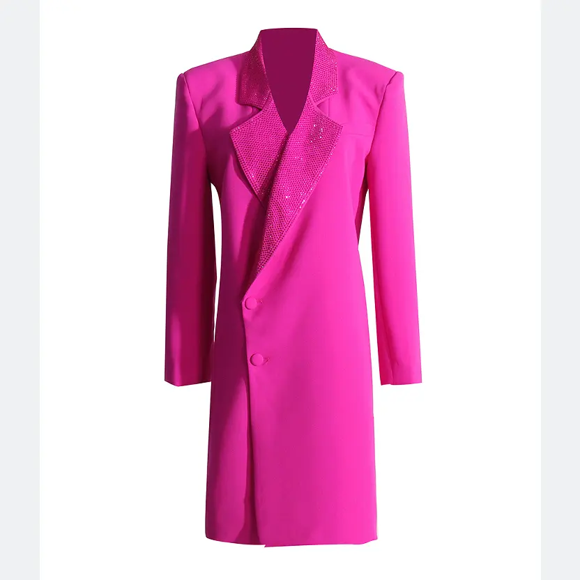 Ocstrade 2024 Slim Blazer veste bouton veste robe de Cocktail strass col en V à manches longues Blazer robes femmes dame élégante