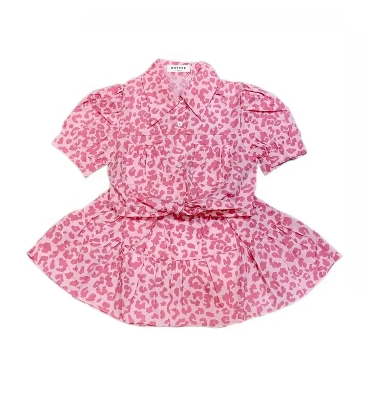 Conjuntos de vestido de moda para niñas, Top y falda con estampado de leopardo, 2 uds.