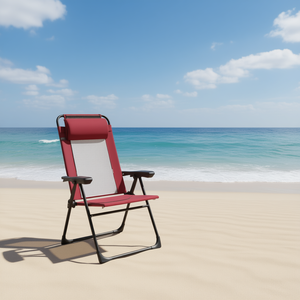 Chaise longue pliante de plage, cadre en aluminium, tissu en maille, rouge, mobilier d'extérieur - Product Image 2