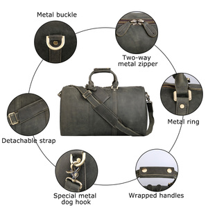 Oem ODM Custom Materials Logo Vintage Unisex Real <strong>Leather</strong> Gym Sport Bag Travel Bag Genuine <strong>Leather</strong> Overnight Bag Duffel <strong>Holdall</strong> - Product Image 4