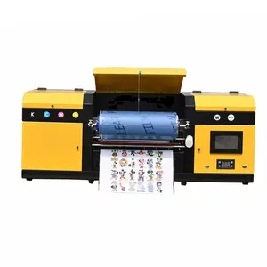 CMYKW 6 warna pernis A3 UV Led Printer A3 rol untuk menggulung UV Printer AB Film kristal stiker Printer dengan 2 buah XP600 kepala