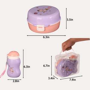 Boîte à lunch et gourde pour enfant, motif quadrillé mignon, en plastique, dessin animé, ensemble boîte à lunch pour enfant 700 ml et gourde avec sac en PVC - Product Image 6