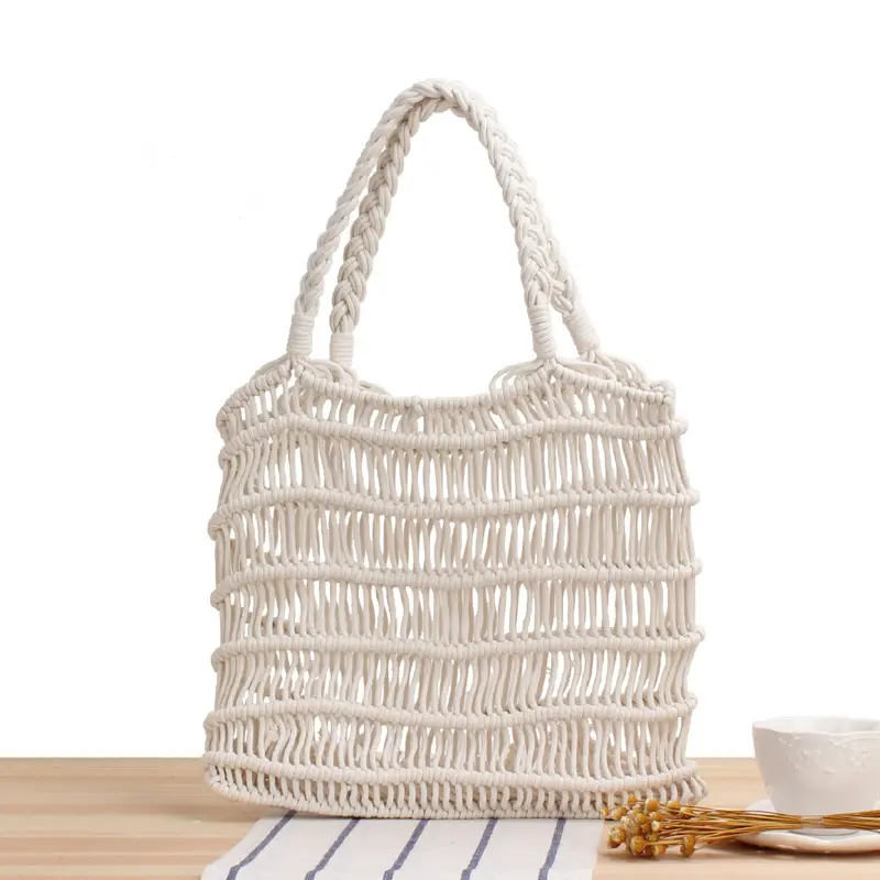 2021 New Style Hot Straw Woven Shoulder Bag Cotton Rope Net Handbag Summer Hand-woven Beach Bag