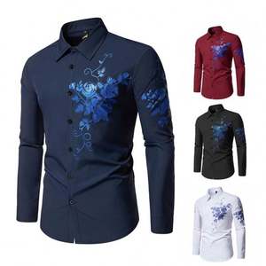 เสื้อเชิ้ตแขนยาวปักเลื่อมแวววาวสำหรับผู้ชายเสื้อเชิ้ตทางการพิมพ์ลายสำหรับงานปาร์ตี้งานพรอมสุดหรู - Product Image 4