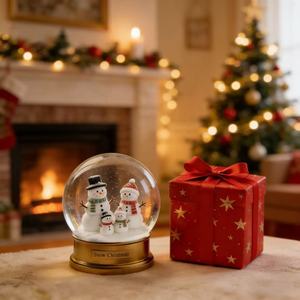 هدايا كرة الثلج الراتنجية المخصصة، كرة ثلجية لعيد الميلاد مع رجل الثلج وصندوق هدايا، هدايا كرة ثلجية عالية الجودة مخصصة - Product Image 1