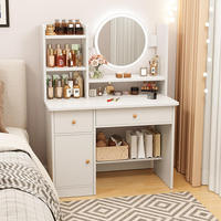 Table de maquillage avec miroir LED blanc au design moderne, chaise avec lumière, coiffeuse classique