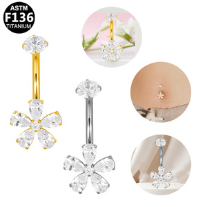 Anneau de nombril en titane F136 à filetage interne, bijou de corps pour femme, piercing décoré de cristaux pour le nombril - Product Image 1