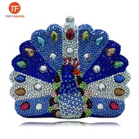 Fabriek groothandel Diamant Steentjes Pauw Vrouwen Avond Bridal Wedding Party Clutch Portemonnees