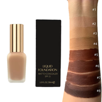 Fond de teint liquide mat SPF 15 couvrance totale 8 couleurs, marque privée, végétalien, résistant à l'eau et au soleil, longue tenue 24H, teinte foncée