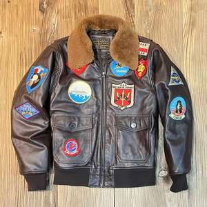 Bomber Top Gun Multistandard Taglie Forti Uomo <span class=keywords><strong>Donna</strong></span> Coppia Colletto in Pelliccia di Agnello Cappotti in Vera <span class=keywords><strong>Pelle</strong></span> Giacche Casual Trapuntate in <span class=keywords><strong>Pelle</strong></span> Bovina - Product Image 1