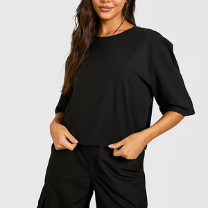 T-<span class=keywords><strong>shirt</strong></span> <span class=keywords><strong>blanc</strong></span> à col rond pour femmes, haut court de haute qualité, OEM, épais et épais, T-shirts pour femmes, vente en gros - Product Image 1