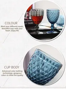 Copas de vino de colores, vasos de vidrio azul prensado al agua, venta al por mayor