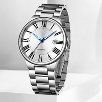 Montre automatique de luxe pour hommes, 41mm, cadran en verre, aiguille de calendrier, bracelet en acier inoxydable, fermoir papillon, 30m