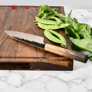 Couteaux de cuisine en acier au carbone forgé, couteau utilitaire en acier Damas cuivré, manche en bois massif de chêne brûlé pour le camping et la maison - Product Image 6