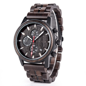 Montre chronographe en bois antique en bois de santal pour hommes Montres pour hommes d'affaires avec cadran en verre et affichage par aiguille - Product Image 2