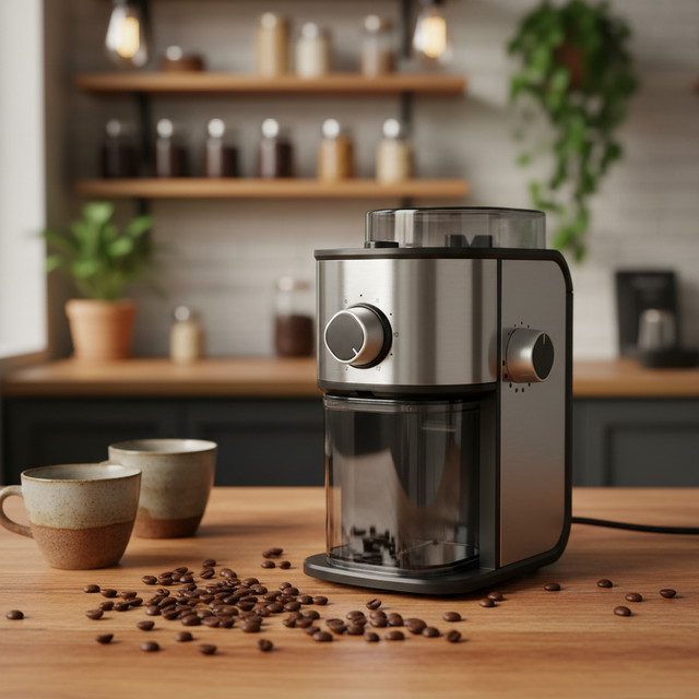 Electric 14-Level Adjustable Flat Alloy Burr Coffee Grinder 250g Hopper 100g Ground Container 2-12 Cups Hotel Household Use