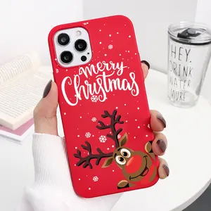 Christmas Elk Snow Santa Cartoon Phone Case For iPhone 11 12 13 Mini Pro Max X XR XS Max 8 7 6 Plus SE 2020 Clear Soft TPU Cover