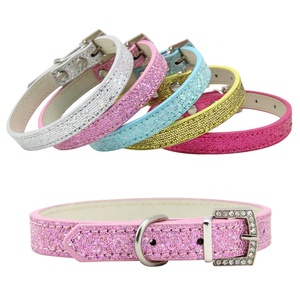 Collare per cani di lusso moderno per piccoli animali domestici gatti alla moda brillante pelle scamosciata in velluto Bling-bling con fibbia in strass di diamanti - Product Image 1