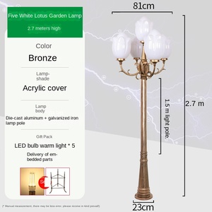 Lampadaire de jardin extérieur en fer avec abat-jour en verre LED, lumière blanc chaud 2700K, ampoule A19 non amovible, AC 220V, IP66, détecteur de mouvement, alimenté par énergie solaire - Product Image 4