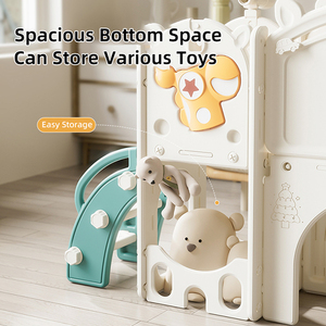 Set Scivolo e Altalena per Bambini da 1-6 Anni - Parco Giochi Interno ed Esterno con Scivolo, Altalena, Canestro da Basket e Arrampicata in Plastica PE - Product Image 4