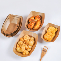 Boîtes à frites jetables, pochettes à chips en papier kraft de qualité alimentaire, impression personnalisée du logo, avec poignée, emballage à emporter pour la restauration rapide