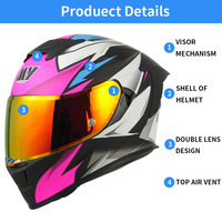 Casque de moto intégral MY certifié ECE22.06 DOT |   Casque de course rose époustouflant avec visière miroir Iridium