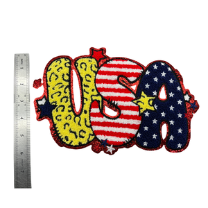 Marca Chenille USA Teach venta al por mayor parches de calabaza de fin de semana personalizados bordados gran brillo hierro en parche de chenilla - Product Image 1