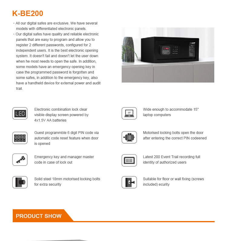 Security Electronic Digital Commercial Hotel Safe Box Black Steel Safe