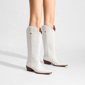 <span class=keywords><strong>Botas</strong></span> Vaqueras Occidentales con Estampado Floral para <span class=keywords><strong>Mujer</strong></span>, Altura hasta la Rodilla, Punta Puntiaguda, Tacón Cuadrado, Altura Personalizable, Mayor Comodidad, para Todas las Temporadas - Product Image 1