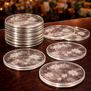 Classic Floral Frost Handpainted <b>Glass</b> <b>Coaster</b> with Non-Slip & Heat Resistant Features for Home Bar Caf & Restaurant Use - Product Image 2