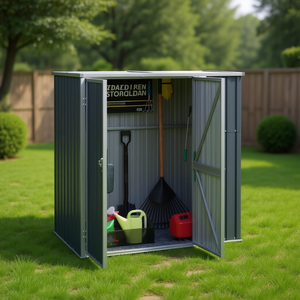 Caseta de herramientas de jardín de acero galvanizado antracita de 63.4x35x63.4 pulgadas para almacenamiento en exteriores - Product Image 2