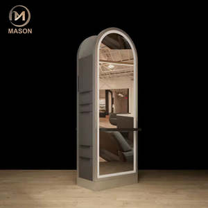 Estación de espejo de barbero LED de doble cara Diseño de arco de madera con iluminación impermeable ajustable, muebles de estilo de salón Premium - Product Image 6