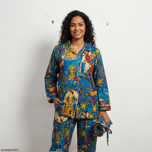 Ensemble de pyjama pour femmes à imprimé tigre, manches longues, longueur intégrale, vêtements de nuit doux en tissu, décontracté, été, taille élastique, col rabattu - Product Image 2