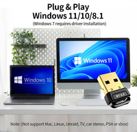 Adaptateur BT USB BT6.0 EDR & BLE pour PC, design compact, Plug & Play, compatible avec Windows 10/11, récepteur et émetteur BT