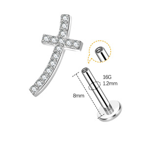 Astm F136 G23 titanio foglia elica Piercing filo interno Cz <span class=keywords><strong>argento</strong></span> placcato in oro Labret Conch Piercing gioielli - Product Image 6