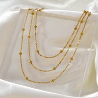 Collier triple multicouche en chaîne perlée en acier inoxydable avec perles espacées, accessoires féminins modernes pour usage quotidien, vente en gros TGXL14738