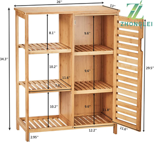 Armoire <span class=keywords><strong>de</strong></span> <span class=keywords><strong>rangement</strong></span> <span class=keywords><strong>de</strong></span> <span class=keywords><strong>salle</strong></span> <span class=keywords><strong>de</strong></span> bains, <span class=keywords><strong>meuble</strong></span> en <span class=keywords><strong>bambou</strong></span>, avec portes, 3 étagères latérales - Product Image 4