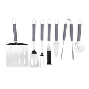 Ensemble d'outils de barbecue en acier inoxydable, 7 pièces, avec poignée en plastique, pour griller et camper en plein air, durable, passe au lave-vaisselle - Product Image 1