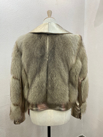 Veste Courte de Luxe pour Femme en Fourrure de Raton Laveur, Col en V, Épaisse et Moelleuse, Grande Taille Personnalisée, en Fourrure Véritable avec Empiècements en Cuir Véritable